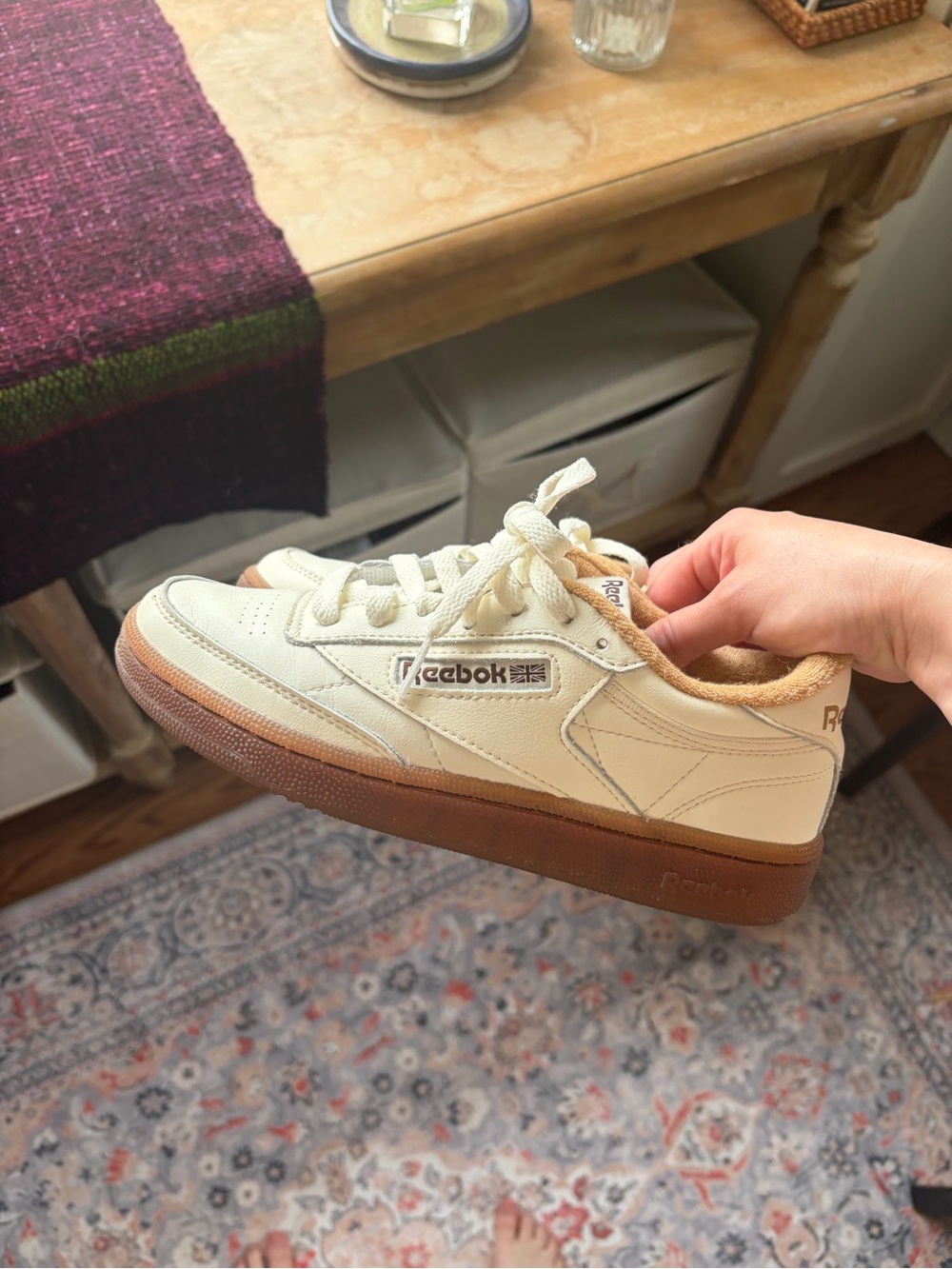 Reebok Cream Leather Low-Top Sneakers with Gum Sole